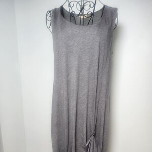 Chalet Gray Asymmetrical Drape Dress Lagenlook Button Hem USA Made Small